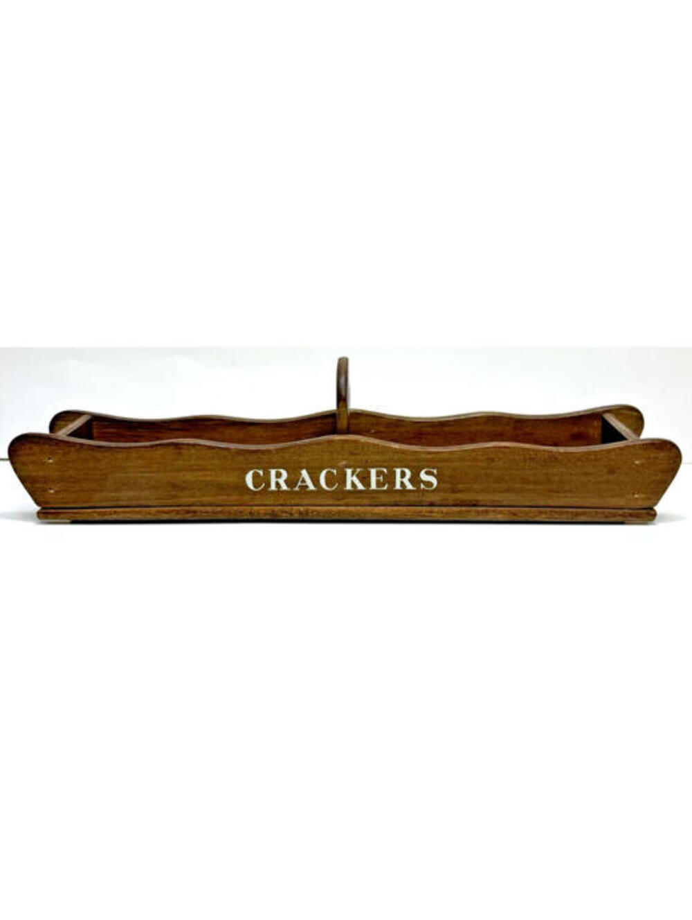 Vtg Wooden Cracker Holder Caddy Two Sided Cracker Tray w/handle 70s Retro Brown